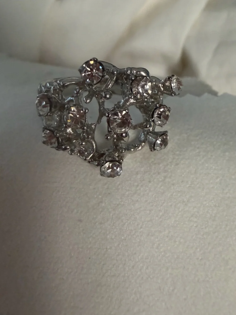Silver-Tone Crystal Cluster Ring - Sparkling Clear Stones